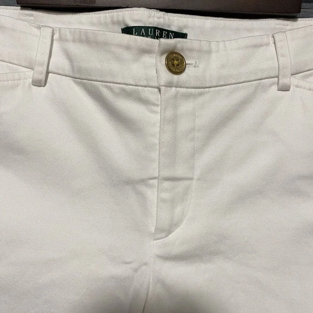 Lauren Ralph Lauren Woman's Stretch Cotton Pants Size 10 Flat Front Straight Leg
